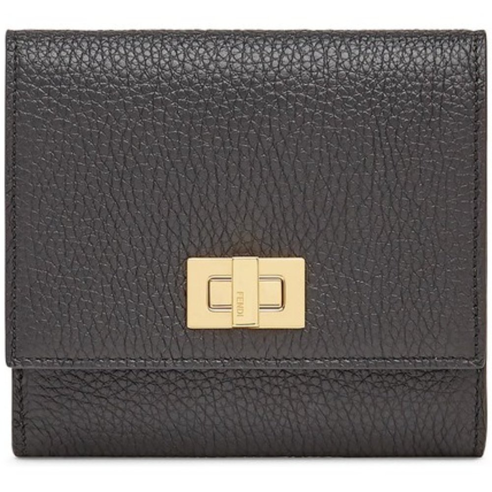 NWT Fendi Selleria Tri Fold Black Leather Micro Wallet Billfold Gold COA 8M0415